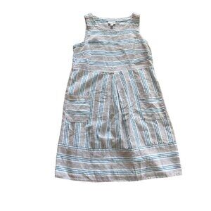 J. Jill Love Linen Striped Sleeveless Dress S Petite 100% Linen Blue & White